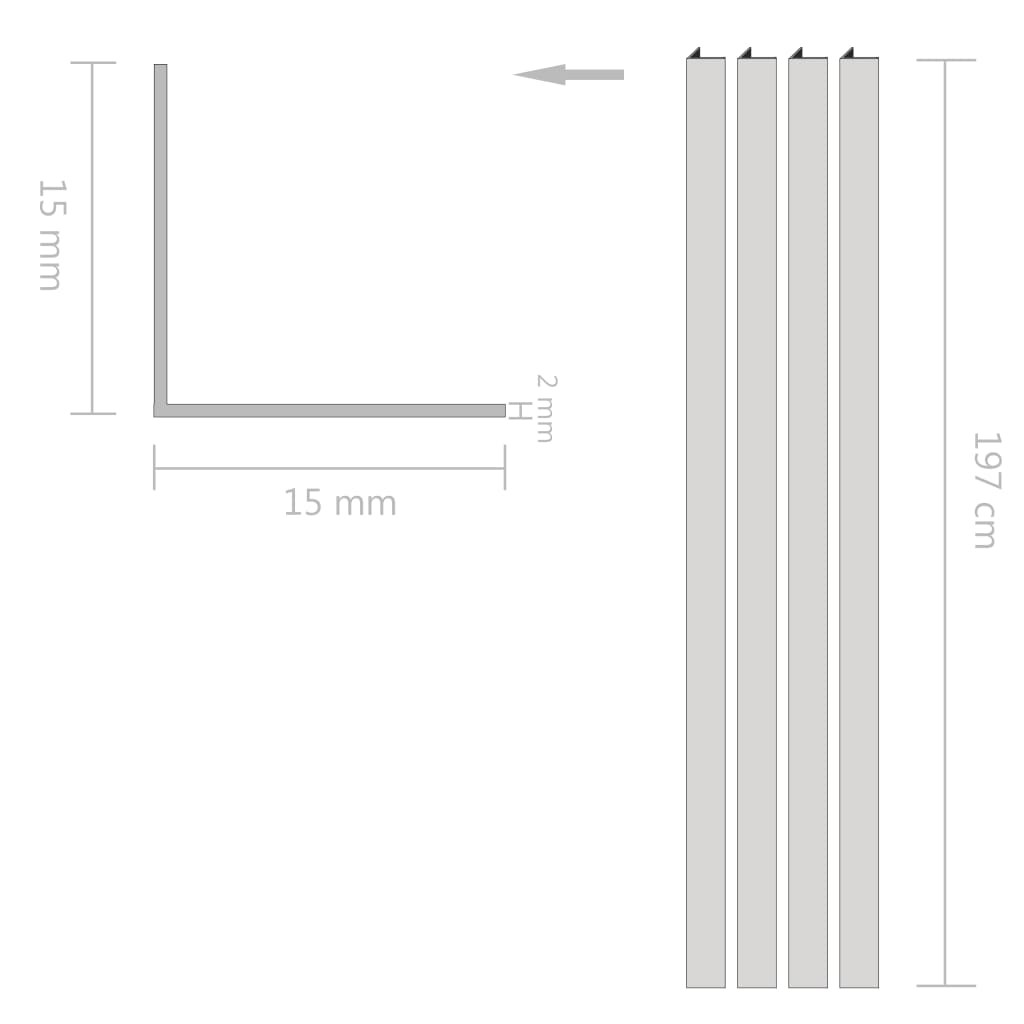 4 pcs Aluminium Angle Bars L Profile 2m 15x15x2mm